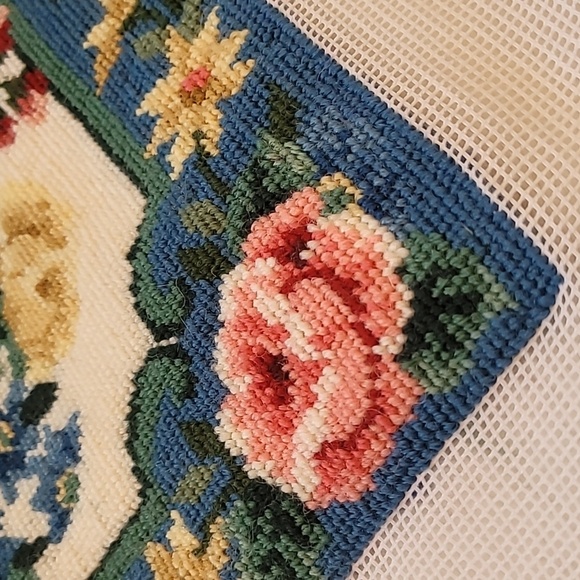 Floral Needlepoint Tapestry with Blue Border - Picture 2 of 6